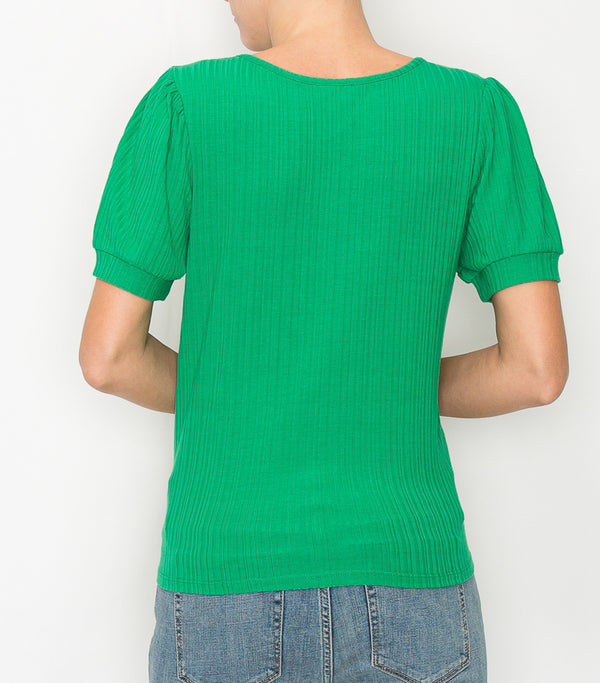 Kelly Green Puff Sleeve Tie Front Top