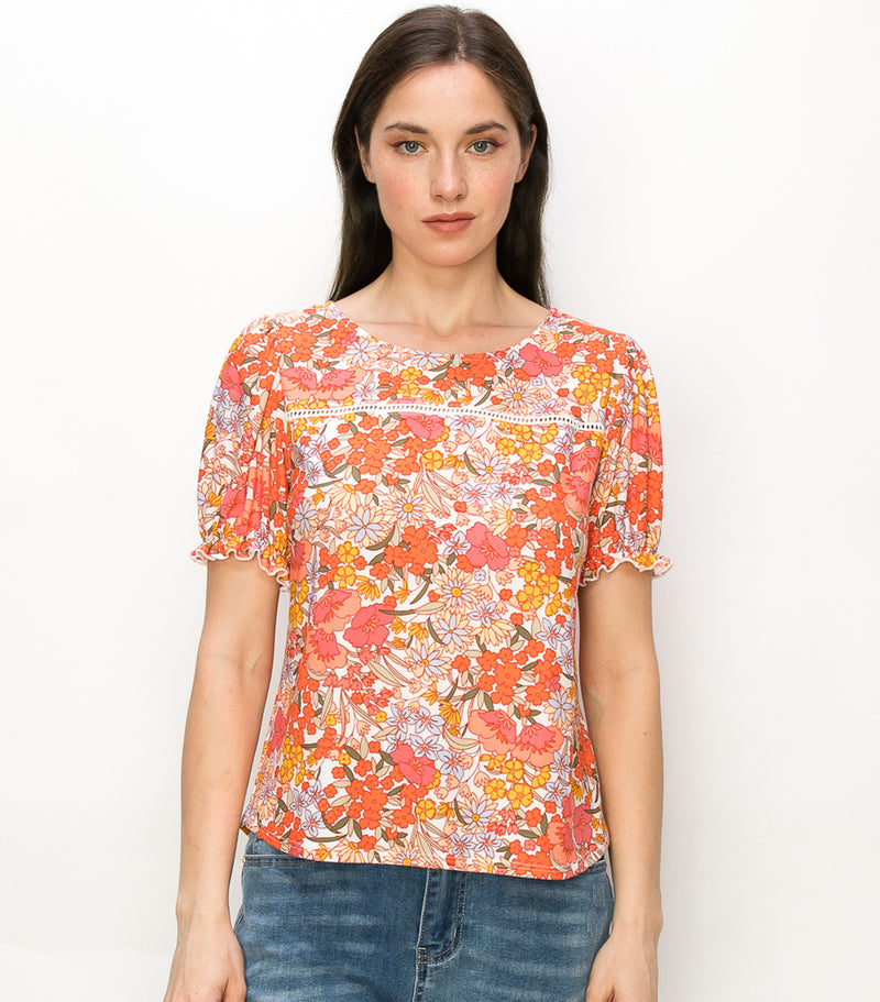 Multi Floral Puff Sleeve Top