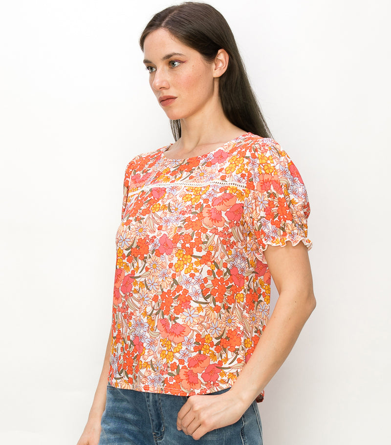 Multi Floral Puff Sleeve Top