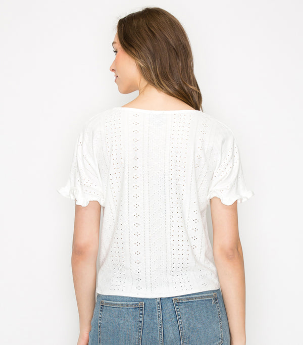 White Medley Eyelet Tie Front Top