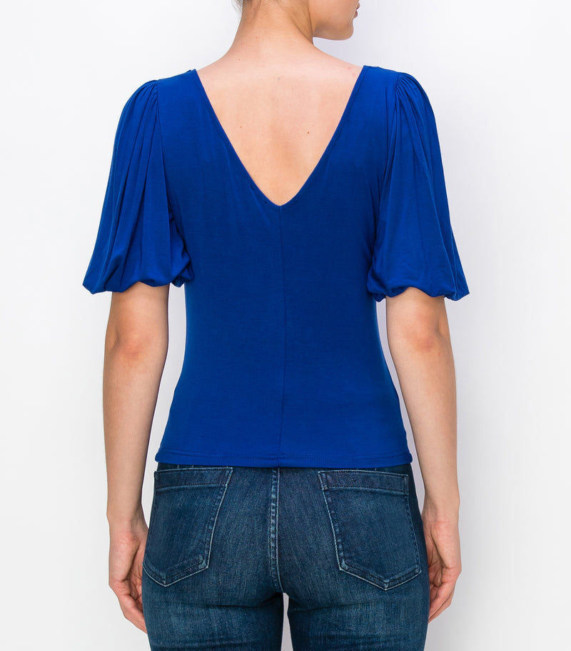 Dark Royal Ruched Front Puff Sleeve