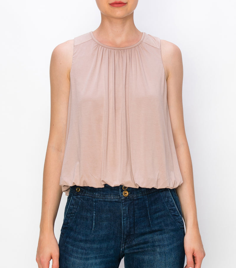 Taupe Sleeveless Bubble Top
