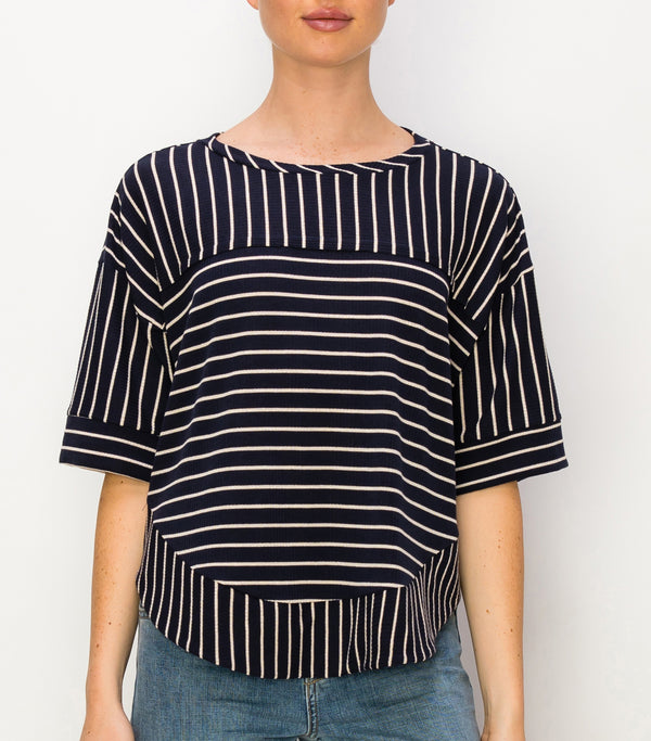 Navy White Striped Wide Top