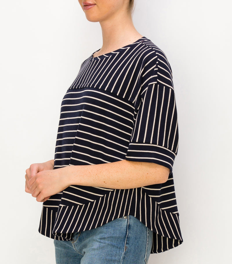 Navy White Striped Wide Top