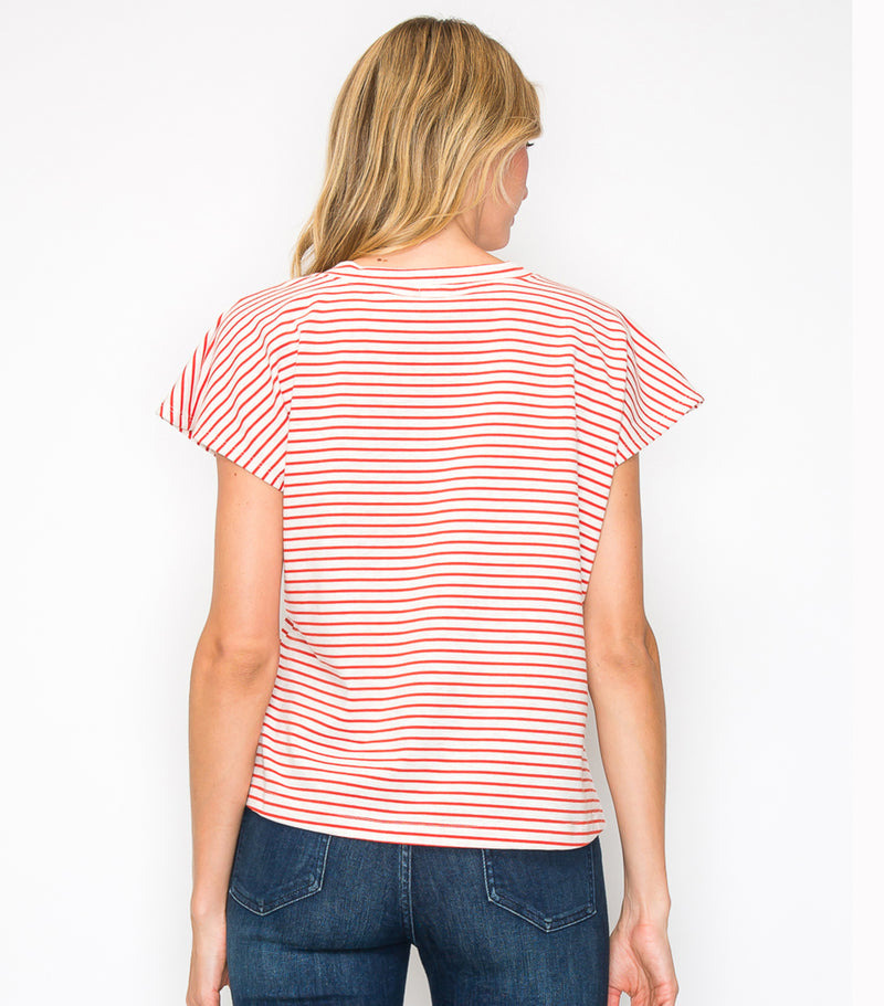 Red Striped Side Cinch Tee