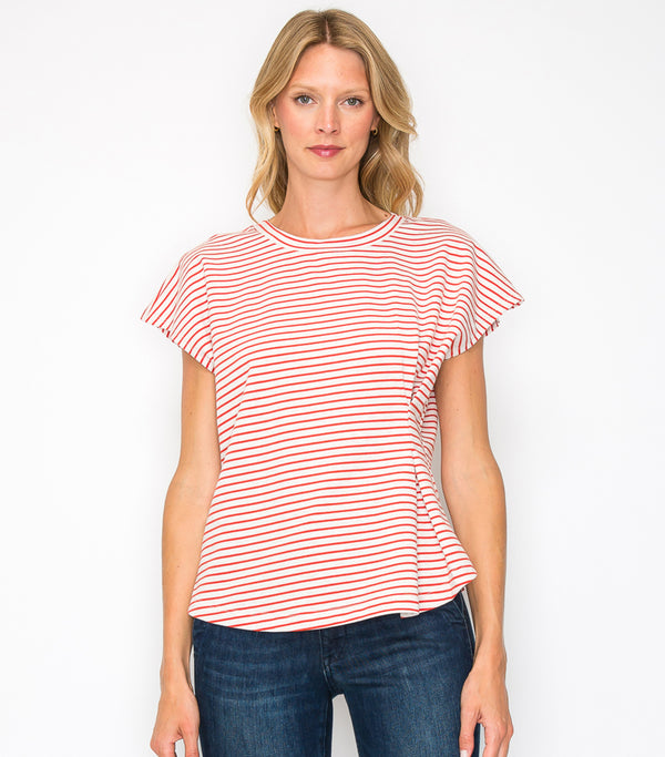 Red Striped Side Cinch Tee
