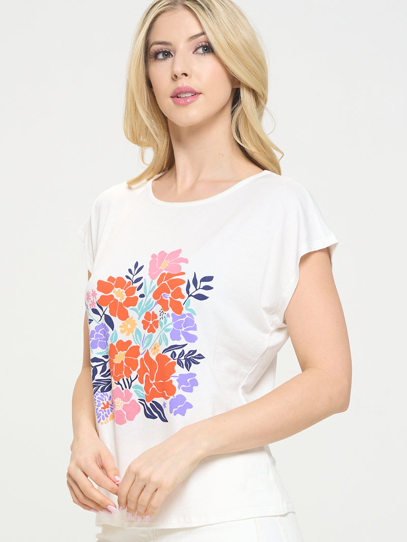 White Paris Floral Dolman T-Shirt