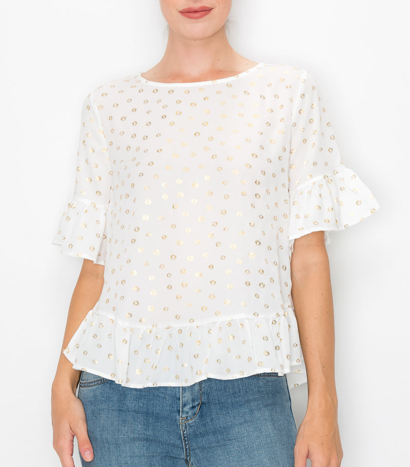 Ivory Gold Ruffle Top
