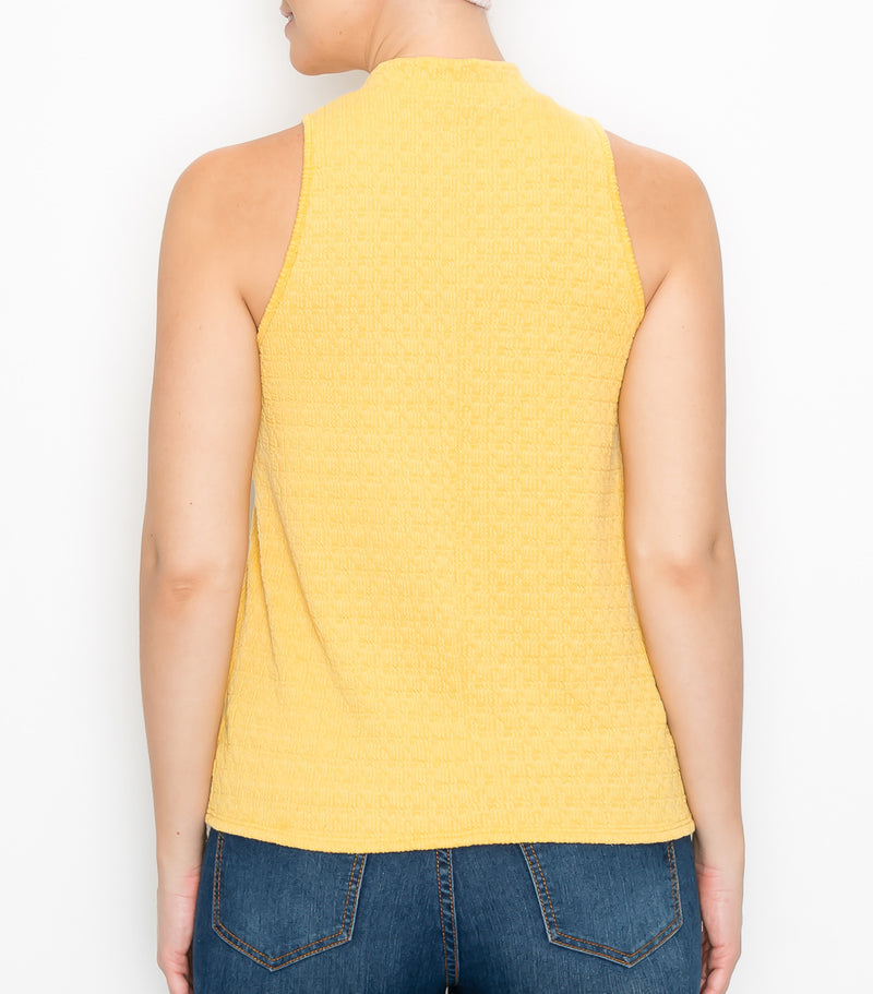 Mustard Textured Knit V-Neck Cut Out Top