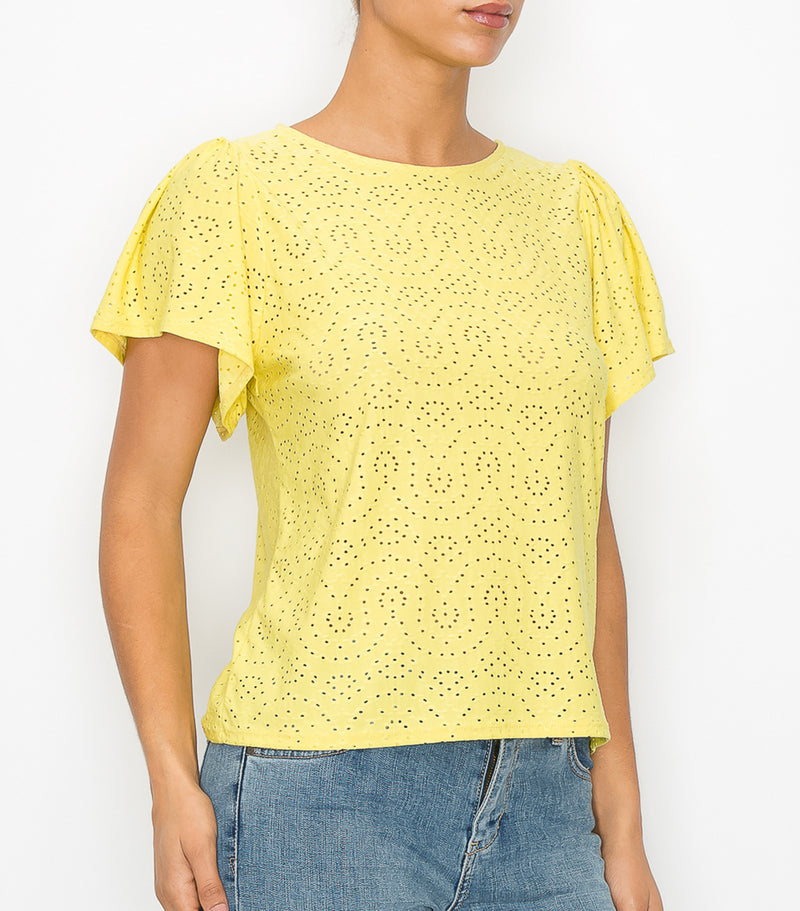 Bright Yellow Moroccan Eyelet Top