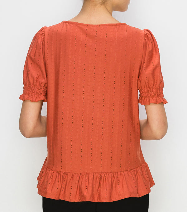 Rust Small Eyelet Baby Doll Top