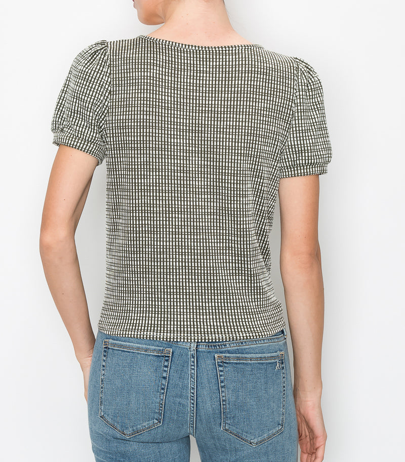 Olive Puff Sleeve Tie Front Top