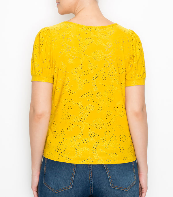 Honey Floral Eyelet Tie Front Top