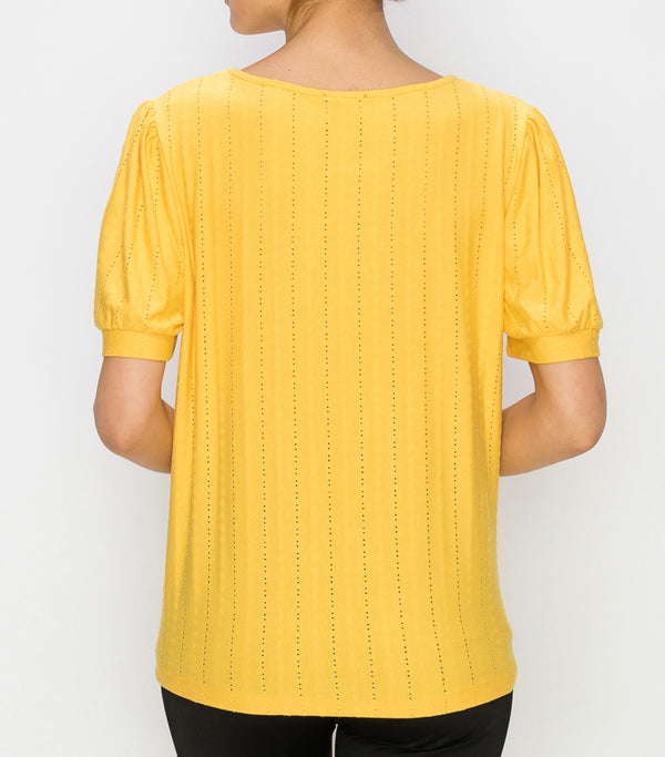 Mustard Small Eyelet Tie Front Top