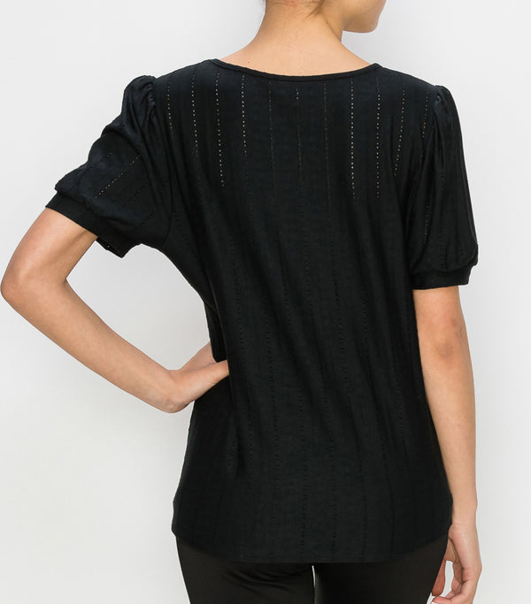 Black Small Eyelet Tie Front Top