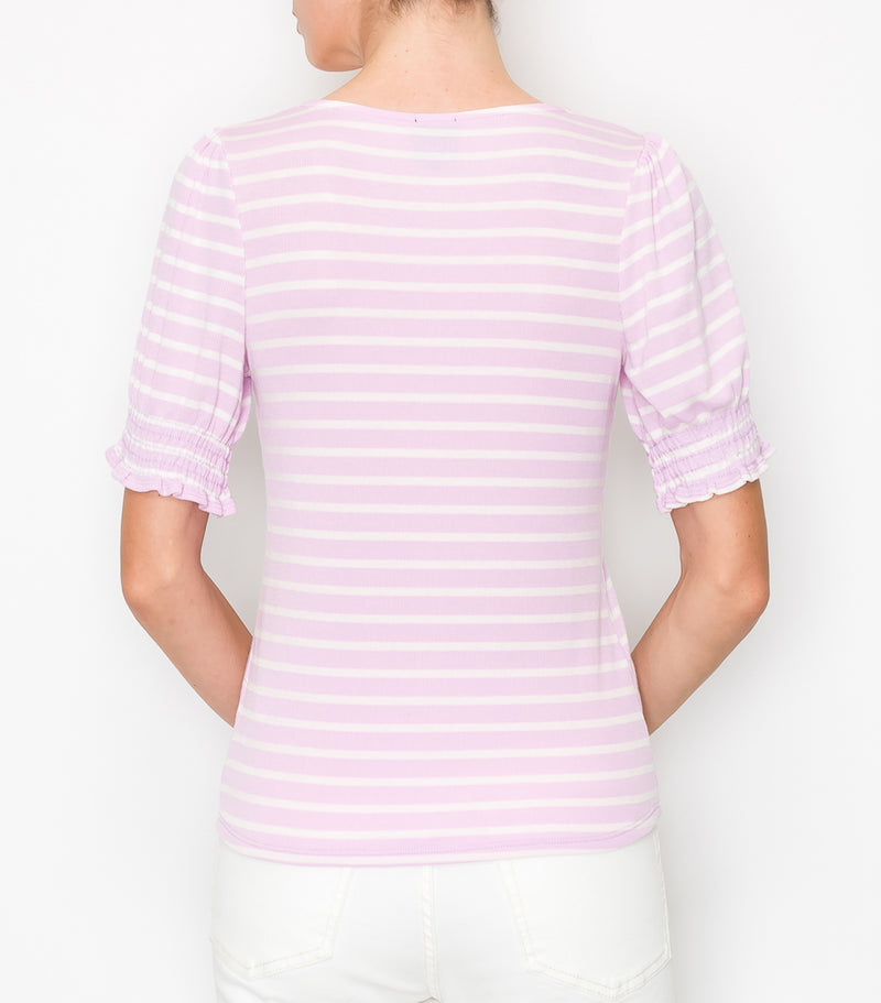 Lavender Stripe Puff Sleeve Top