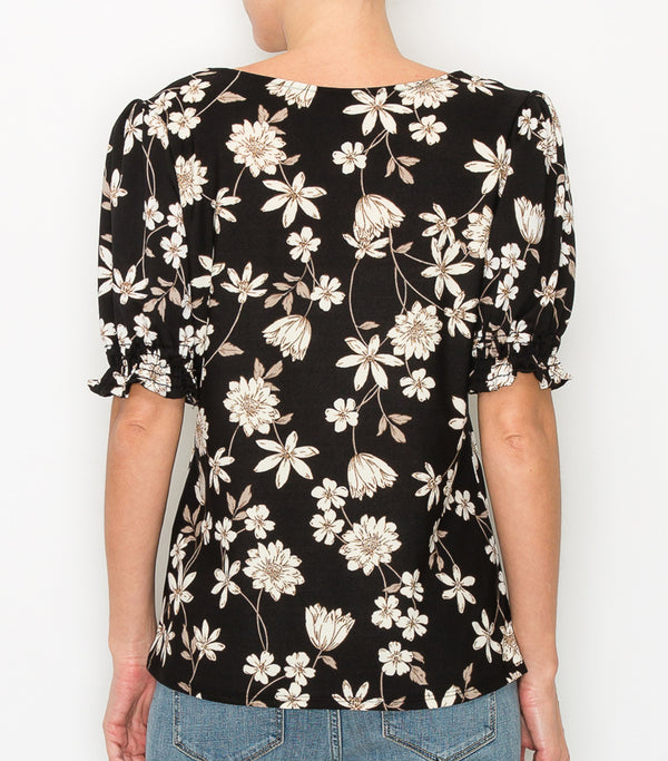 Black Ivory Floral Puff Sleeve Top