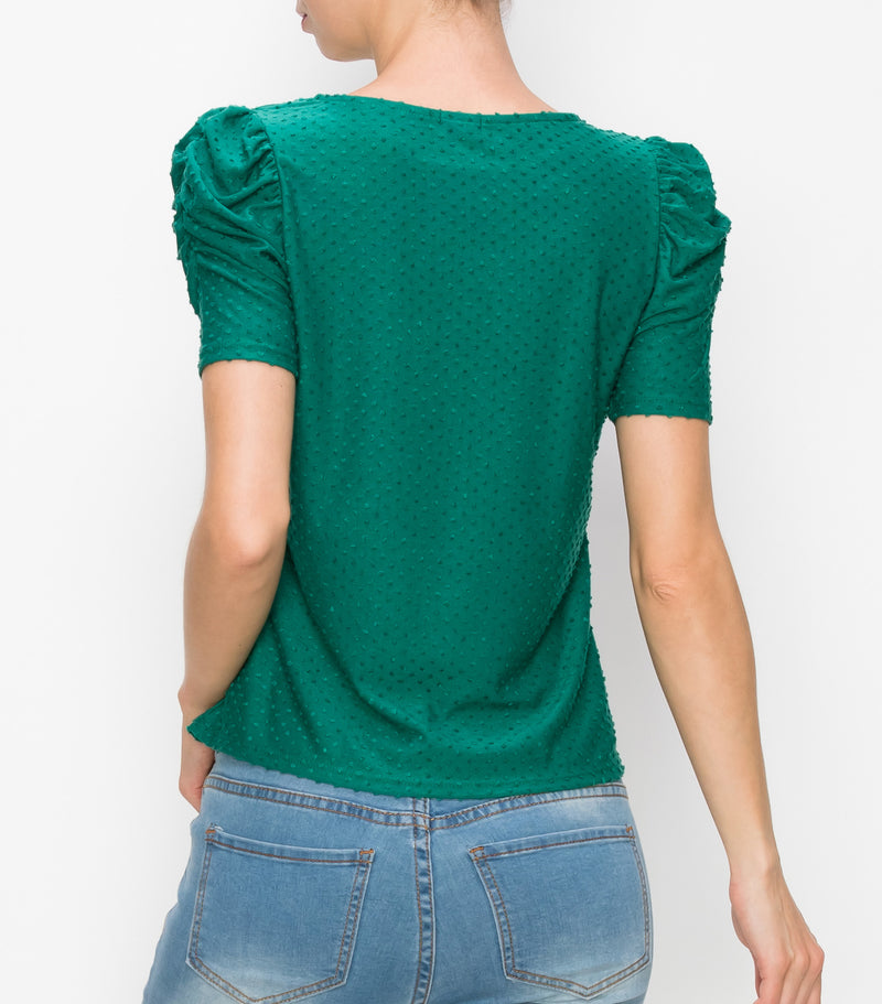 Emerald Swiss Dot Ruched Sleeve Top