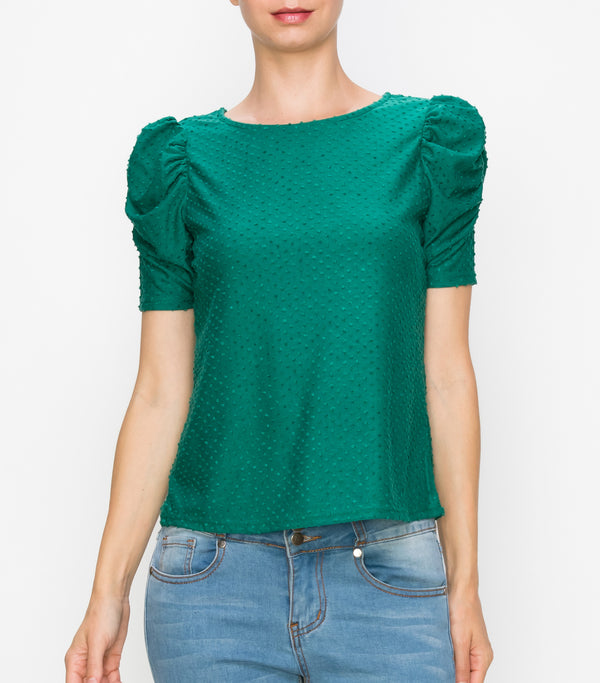 Emerald Swiss Dot Ruched Sleeve Top