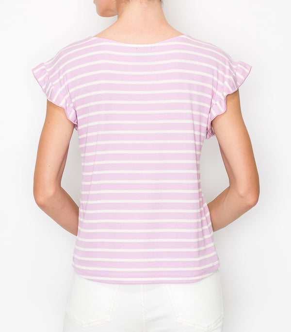 Lavender Stripe Edge Ruffle Short Sleeve Top