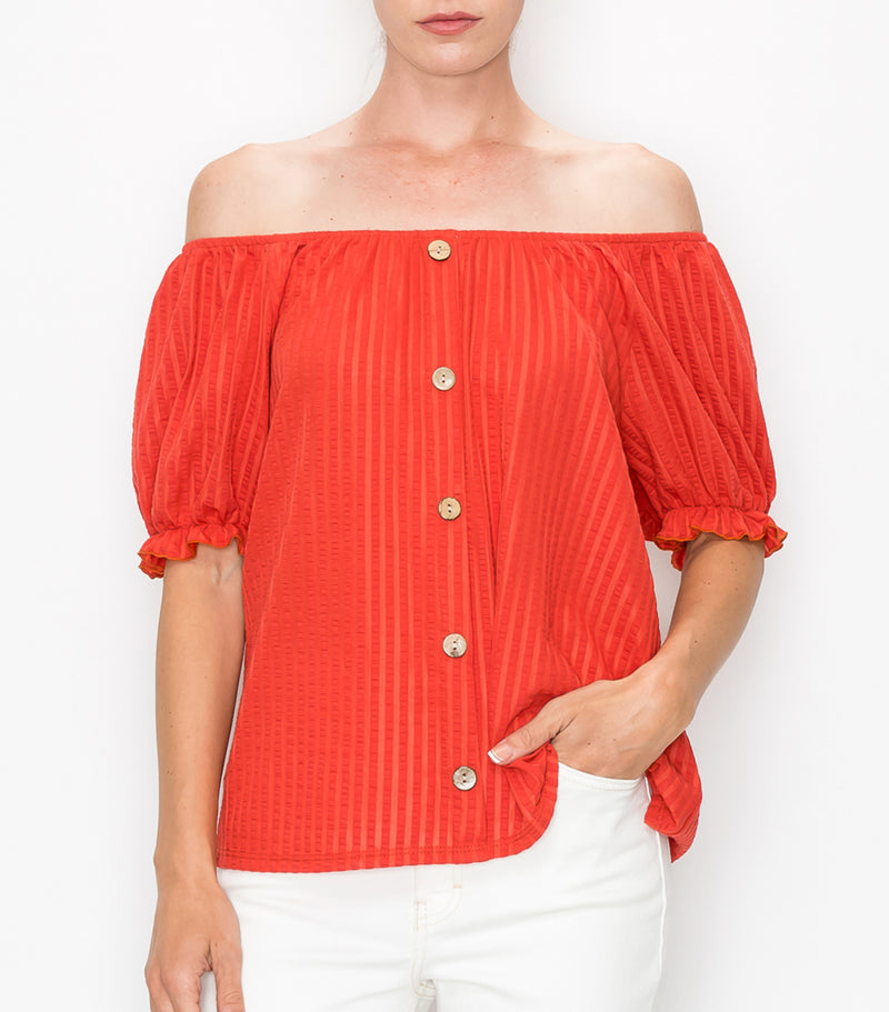Clay Textured Stripe On/Off Shoulder Top