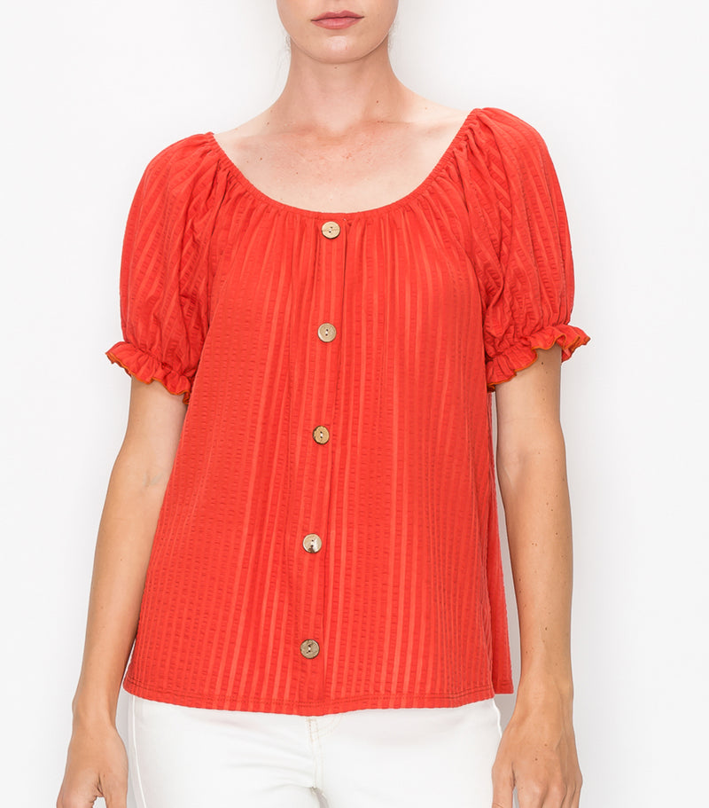 Clay Textured Stripe On/Off Shoulder Top