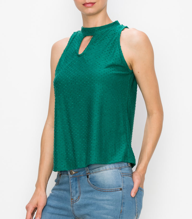 Emerald Sleeveless V-Neck Cut Out Top