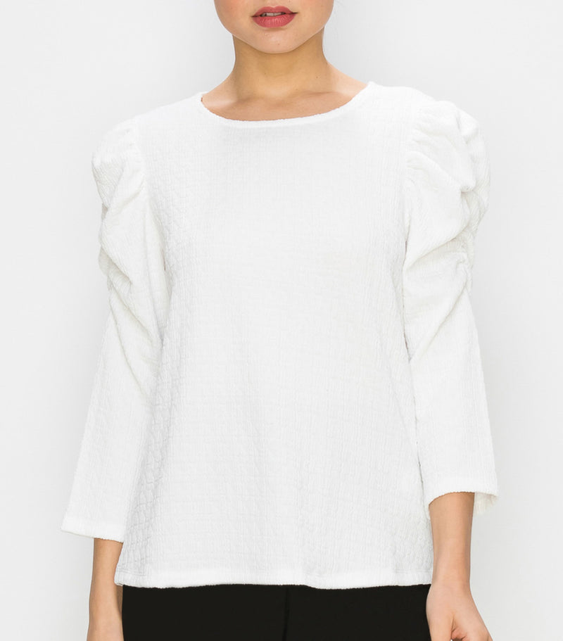 White Ruched Sleeve Top