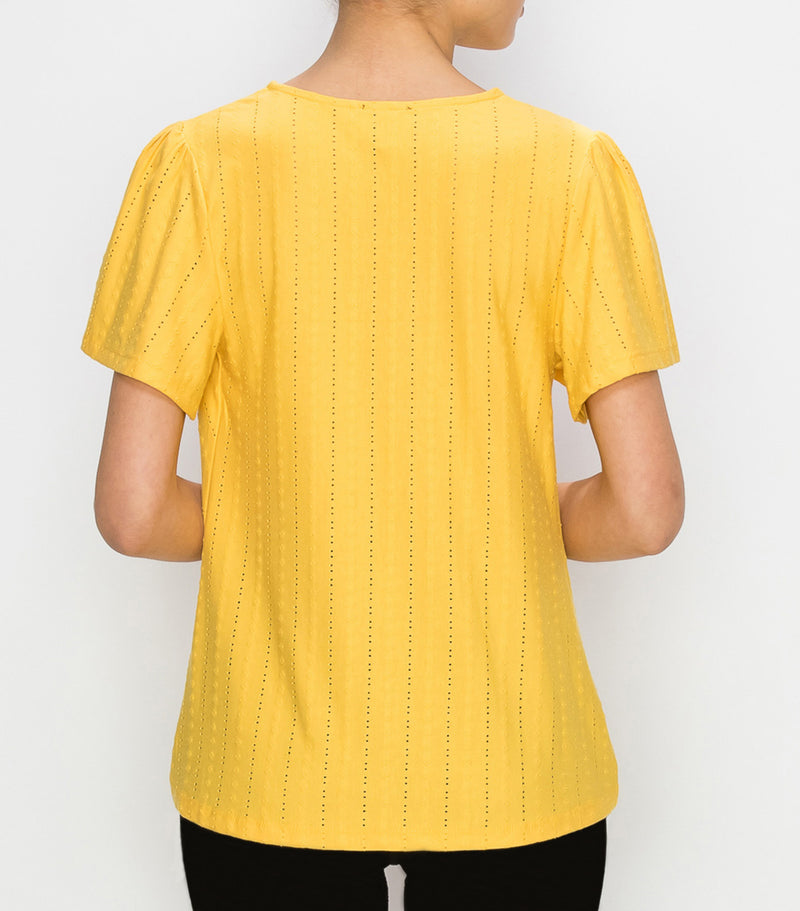 Mustard Small Eyelet Twist Front Top