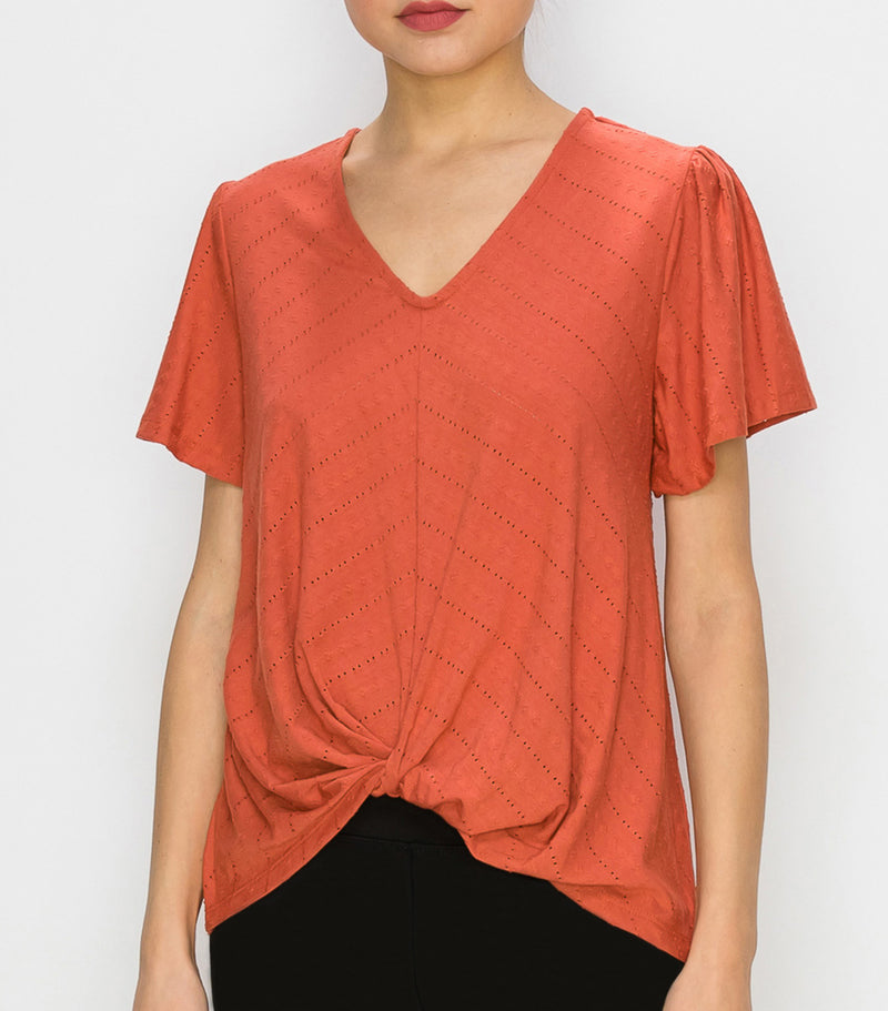 Rust Small Eyelet Twist Front Top