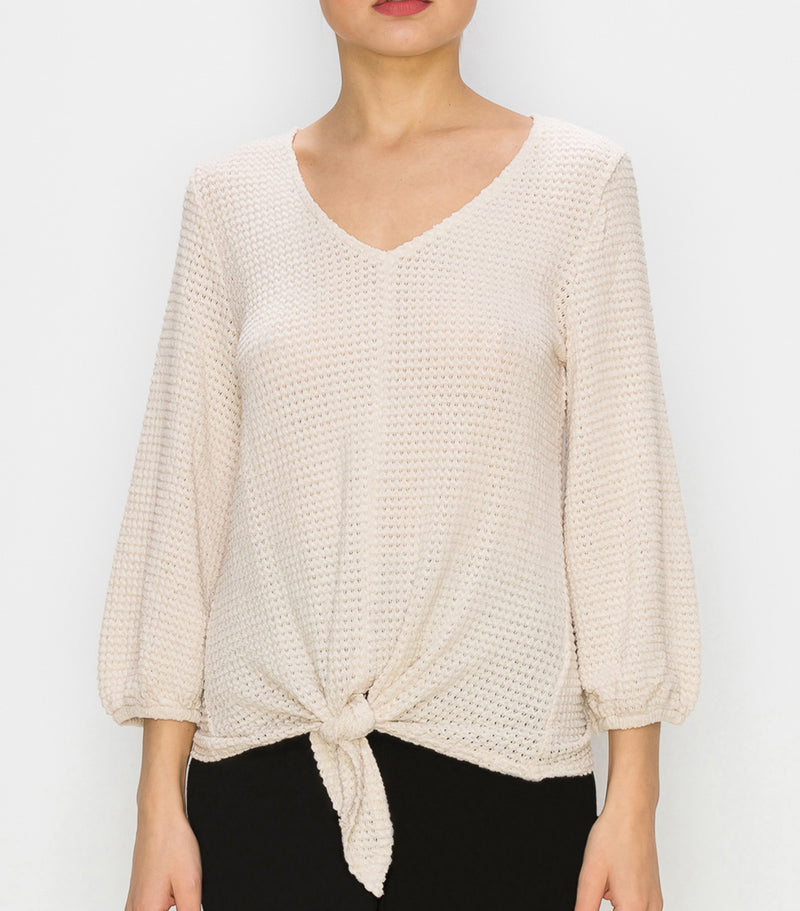 Oatmeal V-neck Tie Front Top