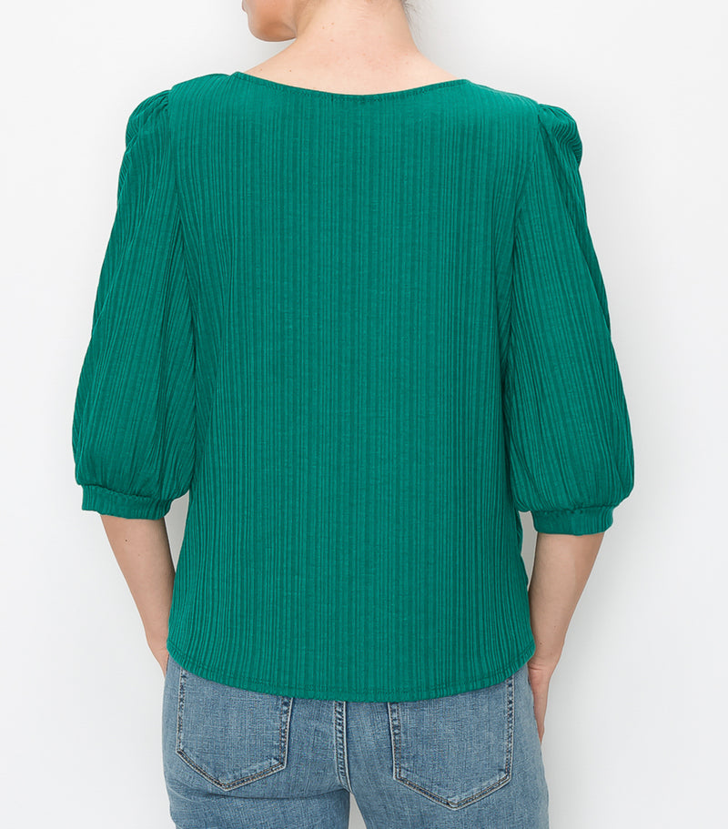 Forrest Rib 3/4 Puff Sleeve Twist Front Top