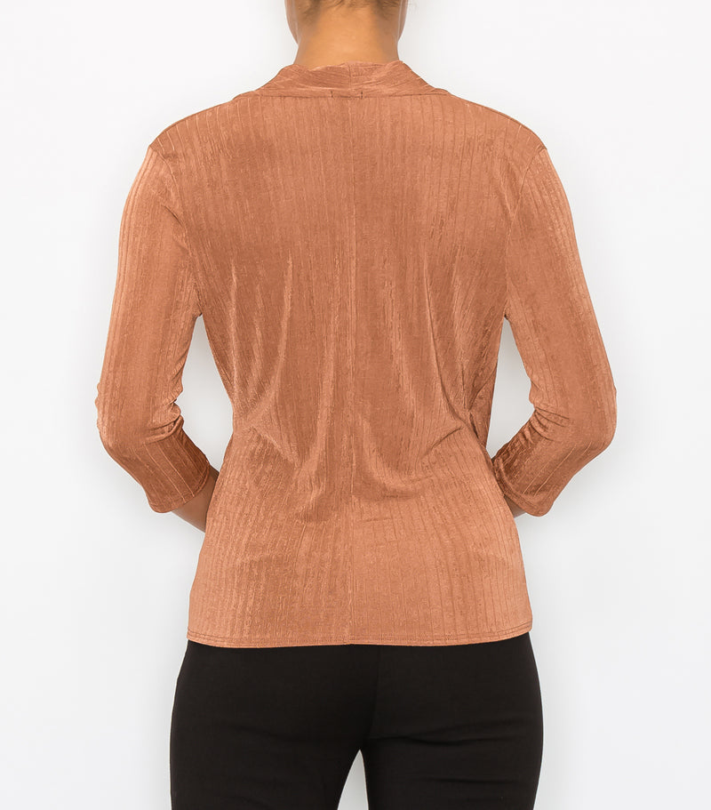 Brown Slinky Wrap Front Top