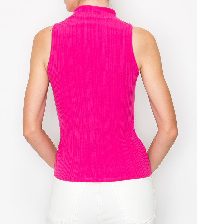 Hot Pink Rib Sleeveless Shirred Front Top