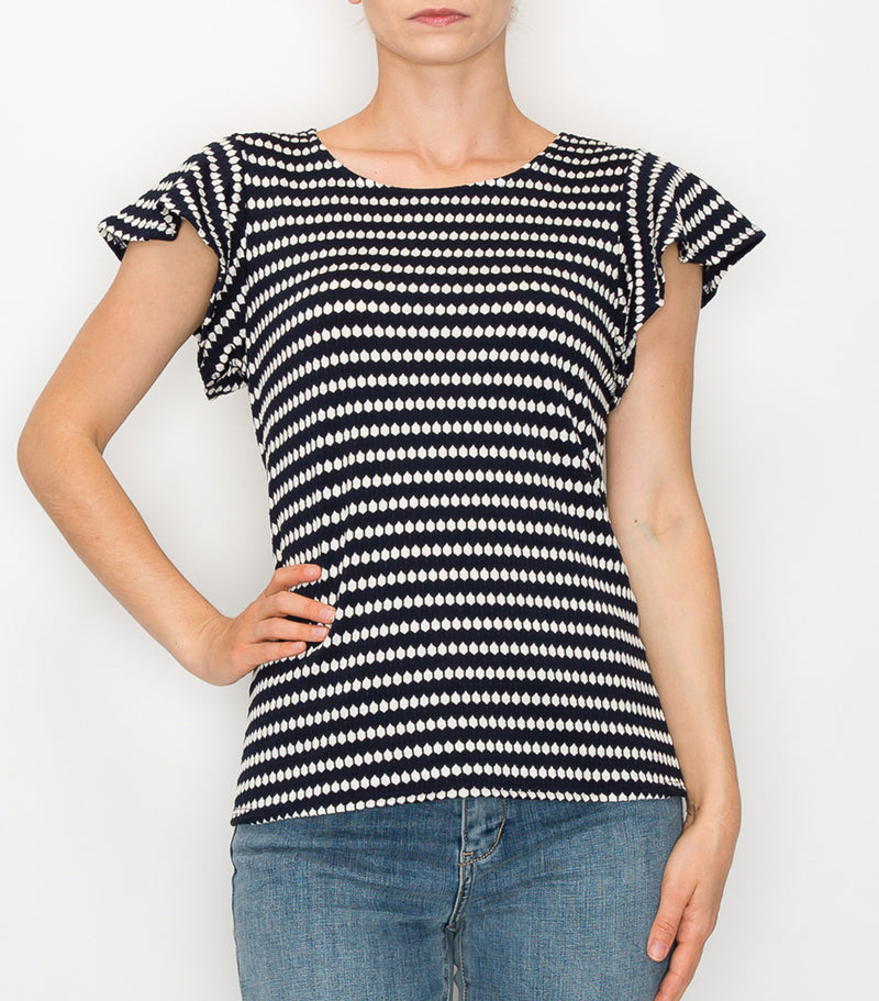 Navy White Dot Back Cut Out Top