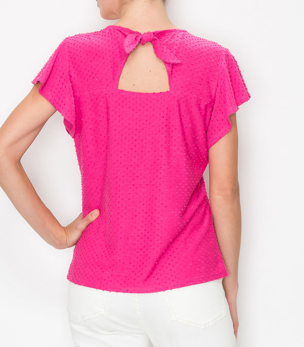 Bright Pink Swiss Dot Back Cut Out Top