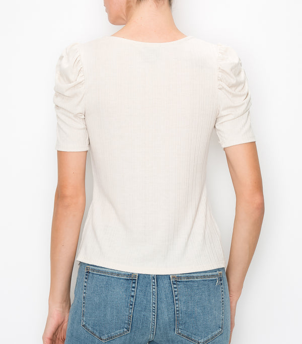 Gray Morn Rib Square Neck Ruched Top