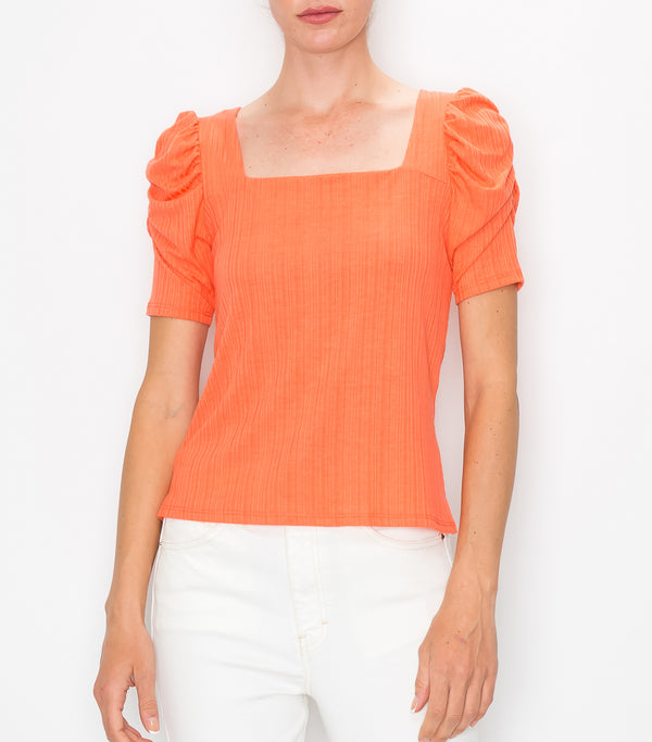 Emberglow Rib Square Neck Ruched Top