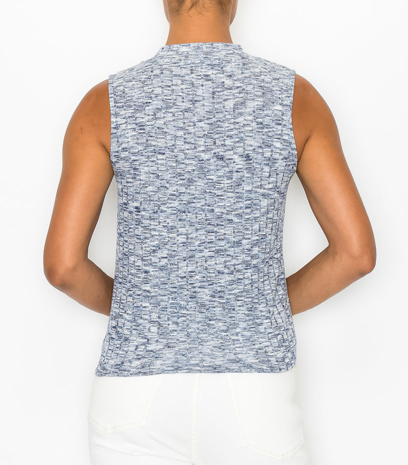 Blue Space Dye Sleeveless Tie Front Top